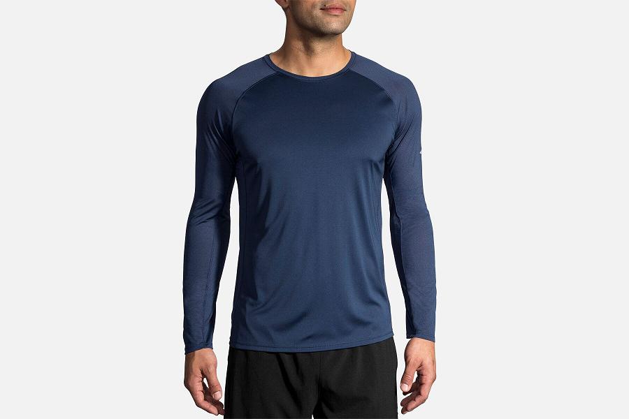 Brooks Stealth Men Clothes & Long Sleeve Running Shirt Blue RGN427301